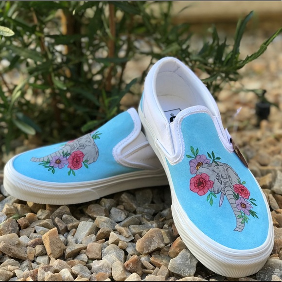 Vans Shoes Hand Painted One Of A Kind Elephant Vans Poshmark